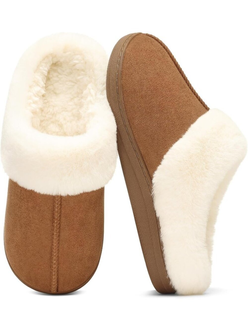 Women's Chestnut Comfy Wool Like Lined Closed Toe Warm Knit House Slipper Shoes